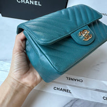 Load image into Gallery viewer, Chanel 18B collection 2018 Fall/Winter Collection Turquoise Caviar LGHW Chevron Mini Rectangular Flap Bag
