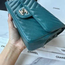 Load image into Gallery viewer, Chanel 18B collection 2018 Fall/Winter Collection Turquoise Caviar LGHW Chevron Mini Rectangular Flap Bag
