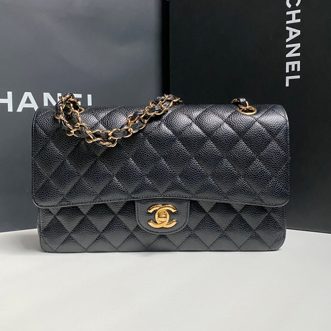 Chanel series 24 circa 2017 Black Caviar GHW Medium ML Timeless Classic Double Flap Bag