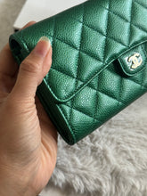 Load image into Gallery viewer, Chanel 18S Emerald Green Caviar LGHW Full size (8 inches) Sarah Flap Wallet
