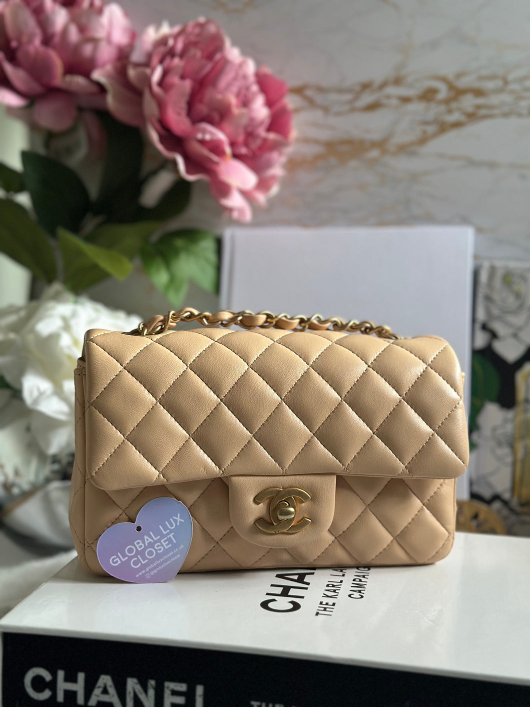Chanel 19S Collection 2019 Spring/Summer Series 27 Beige Lambskin Brushed GHW Mini Rectangular Flap Bag