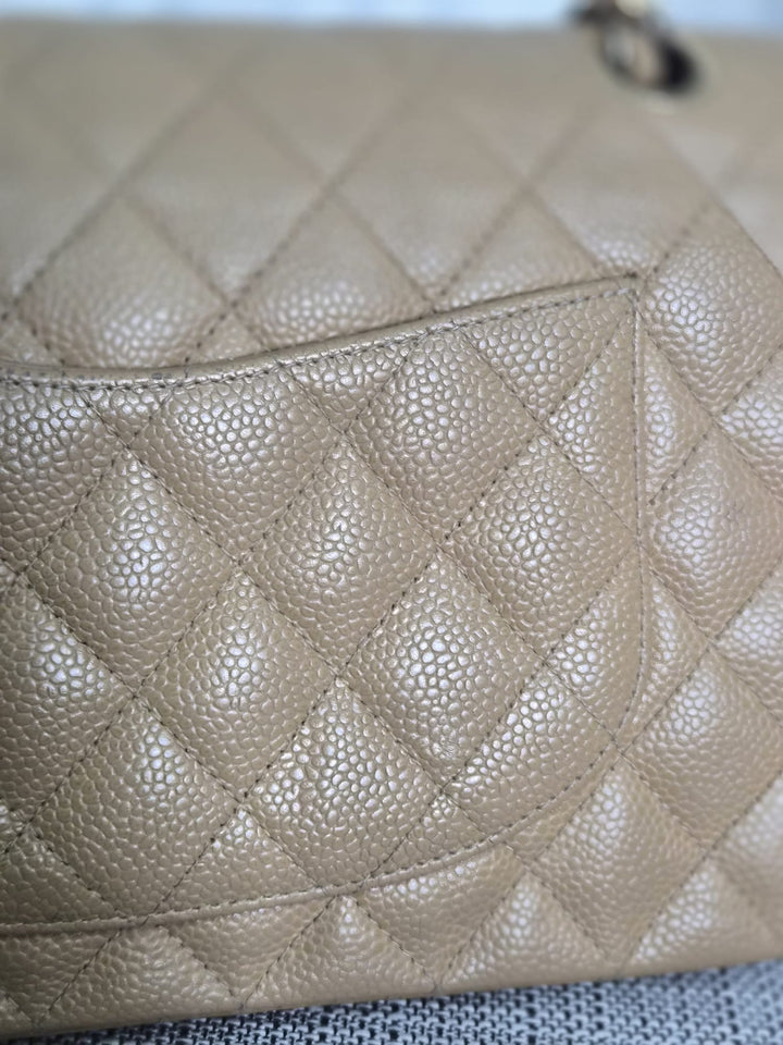 CHANEL Series 9 Vintage Dark Beige Caviar 24K GHW Medium Timeless Classic Double Flap Bag