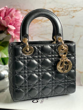 Load image into Gallery viewer, Dior Lady Dior Black Lambskin GHW Size Small with Black Leather Detachable Strap