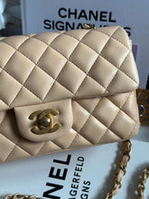 Load image into Gallery viewer, Chanel 19S Collection 2019 Spring/Summer Series 27 Beige Lambskin Brushed GHW Mini Rectangular Flap Bag
