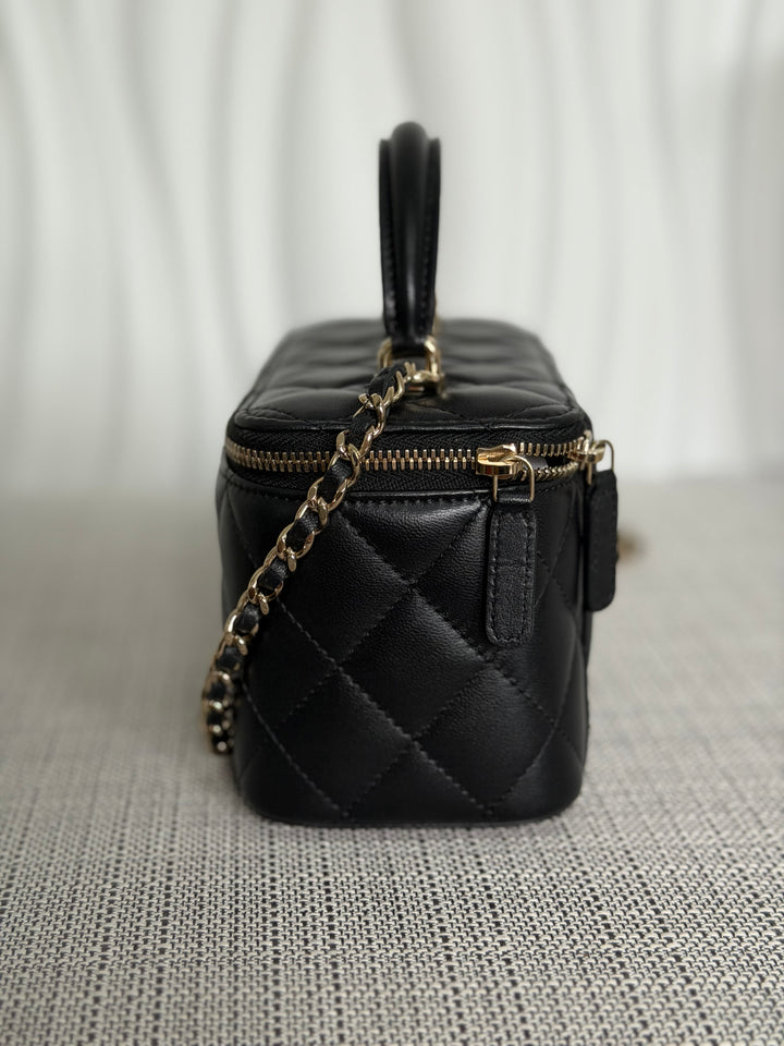 CHANEL series 30 2020 Black Lambskin LGHW Small Vanity Leather Top Handle with Chain