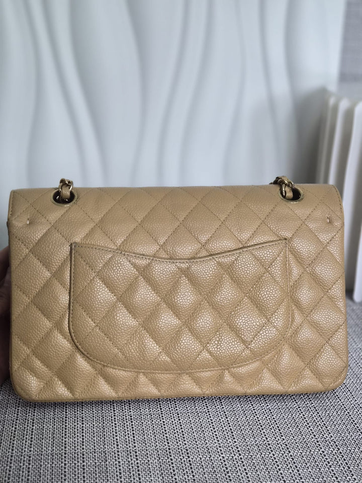 CHANEL Series 9 Vintage Dark Beige Caviar 24K GHW Medium Timeless Classic Double Flap Bag
