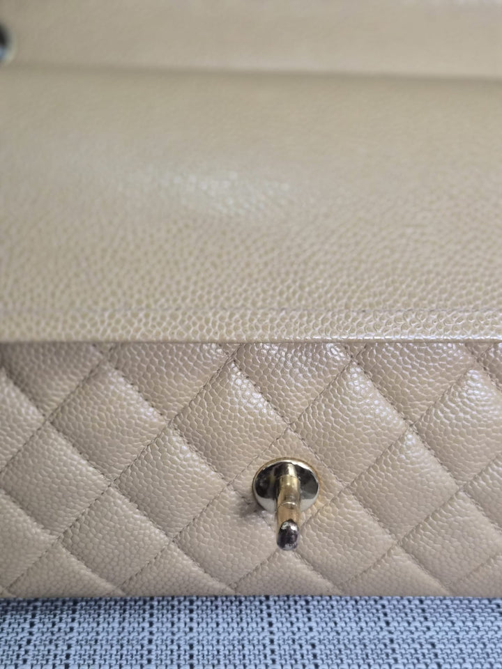 CHANEL Series 9 Vintage Dark Beige Caviar 24K GHW Medium Timeless Classic Double Flap Bag