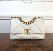 Load image into Gallery viewer, Chanel 19 size Small from series 30 White Goat Skin Mixed Hardware Flap Bag
