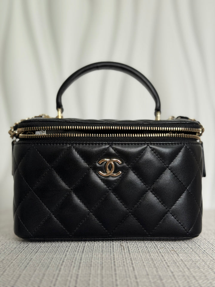 CHANEL series 30 2020 Black Lambskin LGHW Small Vanity Leather Top Handle with Chain