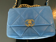 Load image into Gallery viewer, Chanel 19 Size Small series 29 Blue Goat skin mixed Hardware Flap Bag with top handle
