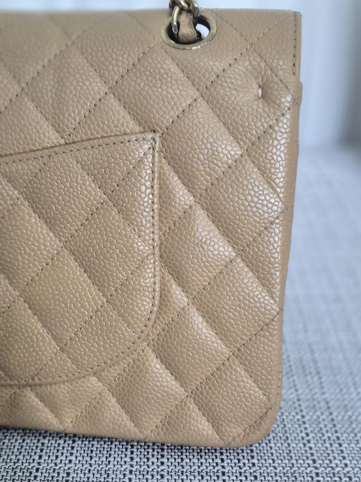 CHANEL Series 9 Vintage Dark Beige Caviar 24K GHW Medium Timeless Classic Double Flap Bag