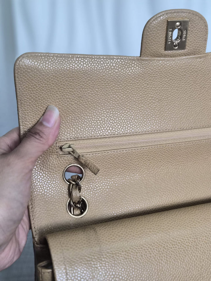 CHANEL Series 9 Vintage Dark Beige Caviar 24K GHW Medium Timeless Classic Double Flap Bag