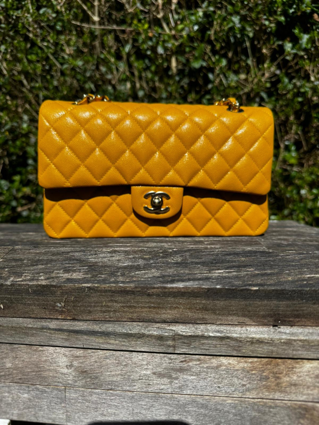 Chanel Yellow Marigold Caviar 22A Collection 2022 Falls/Winter Collection LGHW Medium M/L Classic Timeless Double Flap Bag