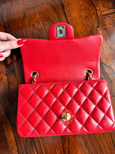Load image into Gallery viewer, Chanel series 21 (2015) Red Lambskin LGHW Mini Rectangular Classic Flap Bag
