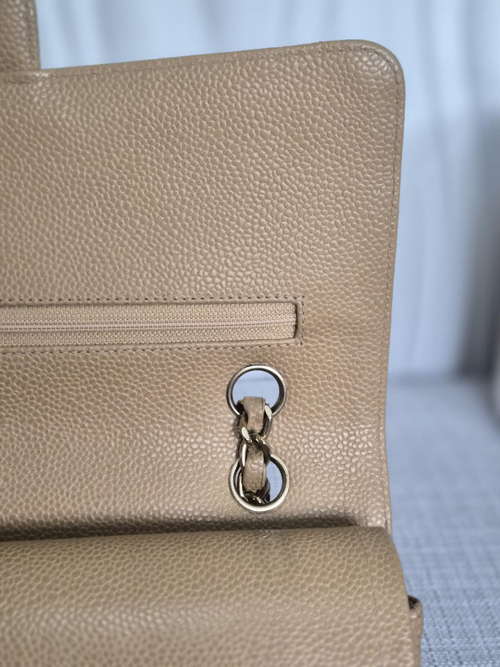 CHANEL Series 9 Vintage Dark Beige Caviar 24K GHW Medium Timeless Classic Double Flap Bag
