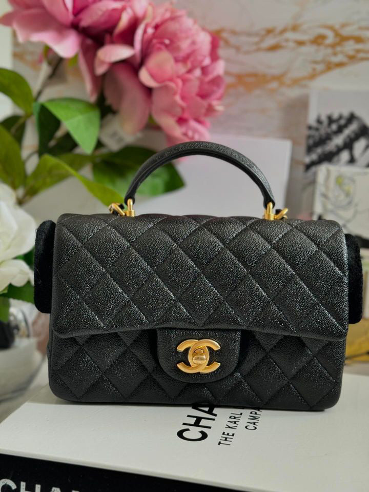 Chanel 21S 2021 Summer Spring Collection Black Caviar GHW Mini Rectangular Top Handle Flap Bag