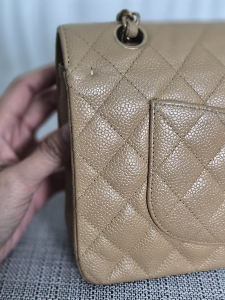 CHANEL Series 9 Vintage Dark Beige Caviar 24K GHW Medium Timeless Classic Double Flap Bag