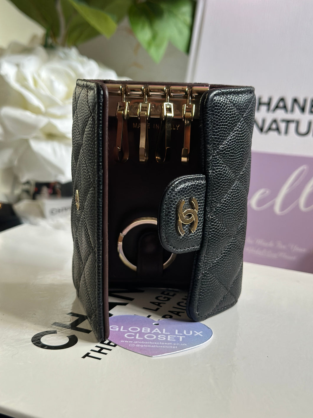Chanel series 31 4 Keys LGHW Black Caviar Classic Flap Snap Holder