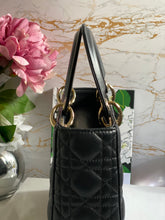 Load image into Gallery viewer, Dior Lady Dior Black Lambskin GHW Size Small with Black Leather Detachable Strap