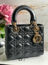 Load image into Gallery viewer, Dior Lady Dior Black Lambskin GHW Size Small with Black Leather Detachable Strap