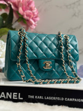 Load image into Gallery viewer, Chanel series 30 21C Collection Dark Teal/Turquoise Caviar LGHW Small Timeless Classic Double Flap Bag