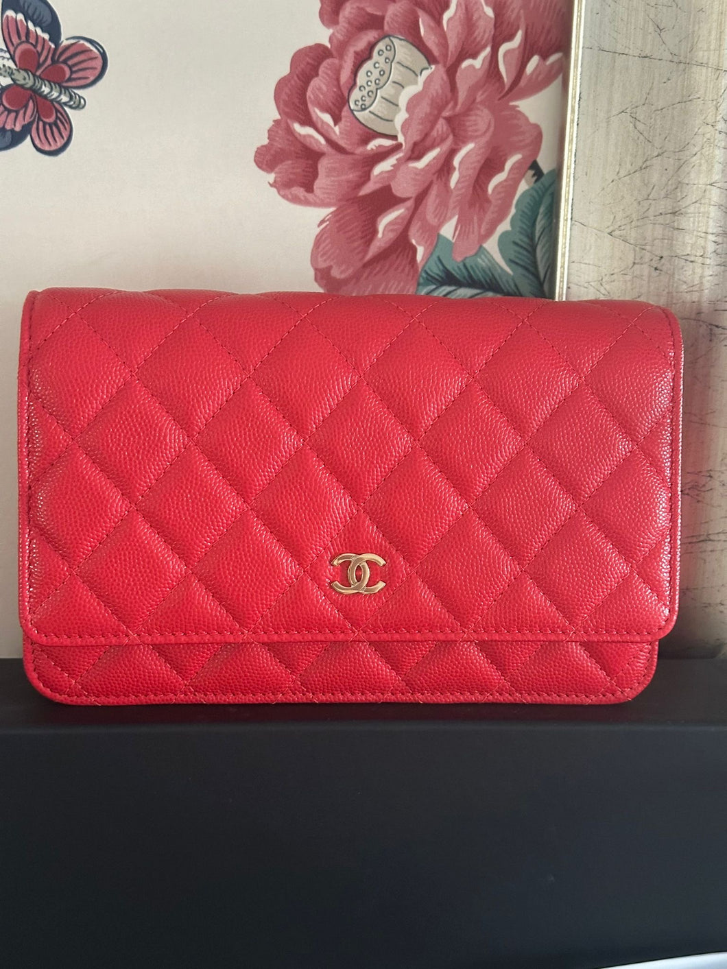 Chanel 20C Collection 2020 Cruise Collection Red Caviar LGHW Classic Wallet on Chain (WOC)