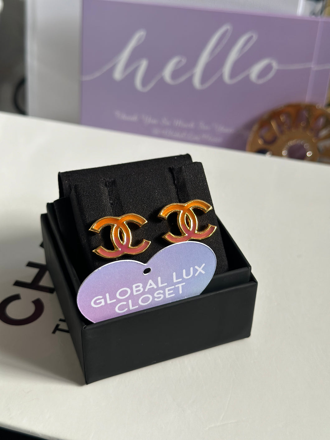 Chanel 23C Ombré Pink and orange Gold tone earrings