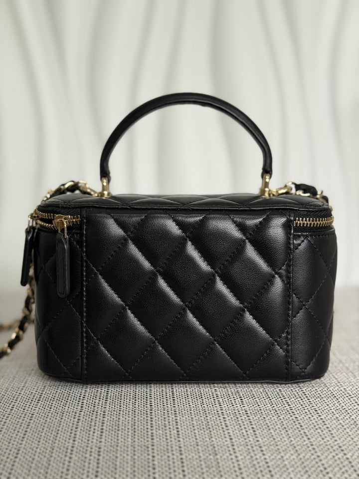 CHANEL series 30 2020 Black Lambskin LGHW Small Vanity Leather Top Handle with Chain