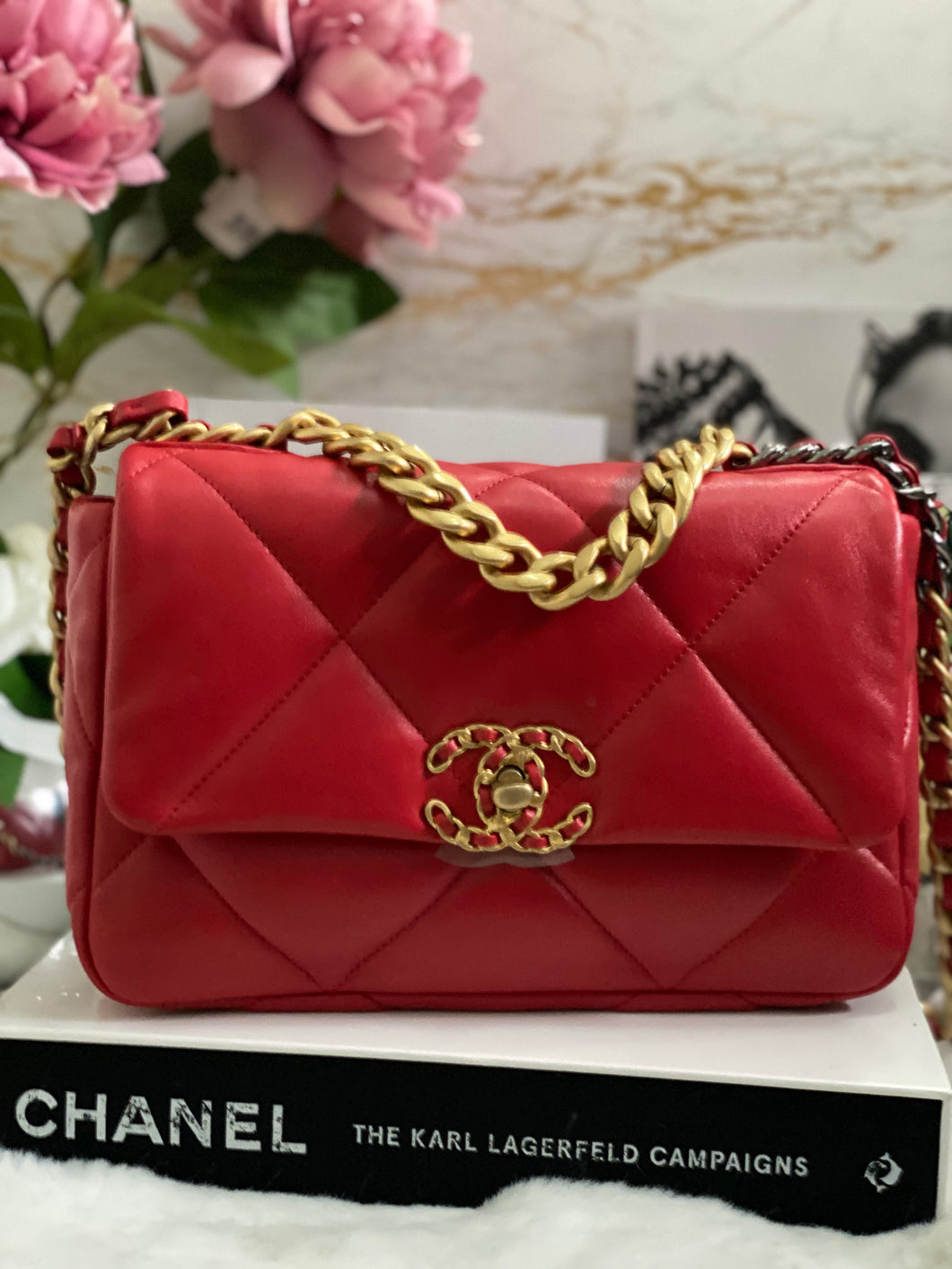 Chanel 19 Size Small from series 29 20C 2020 Cruise Collection Red Lambskin Mixed HW Flap Bag