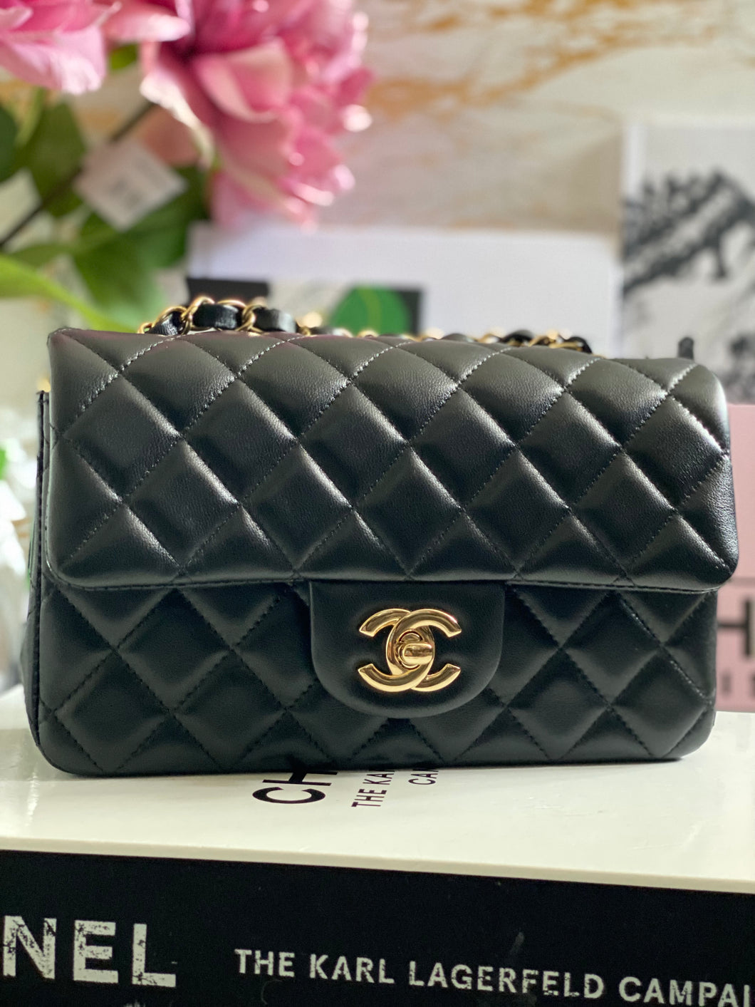 Chanel Black Lambskin LGHW Classic Mini Rectangular Flap Bag (2023)