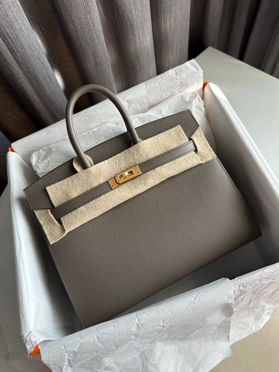 Hermes Birkin 25 Gris Etain Epsom Sellier Gold Hardware Stamp B 2023