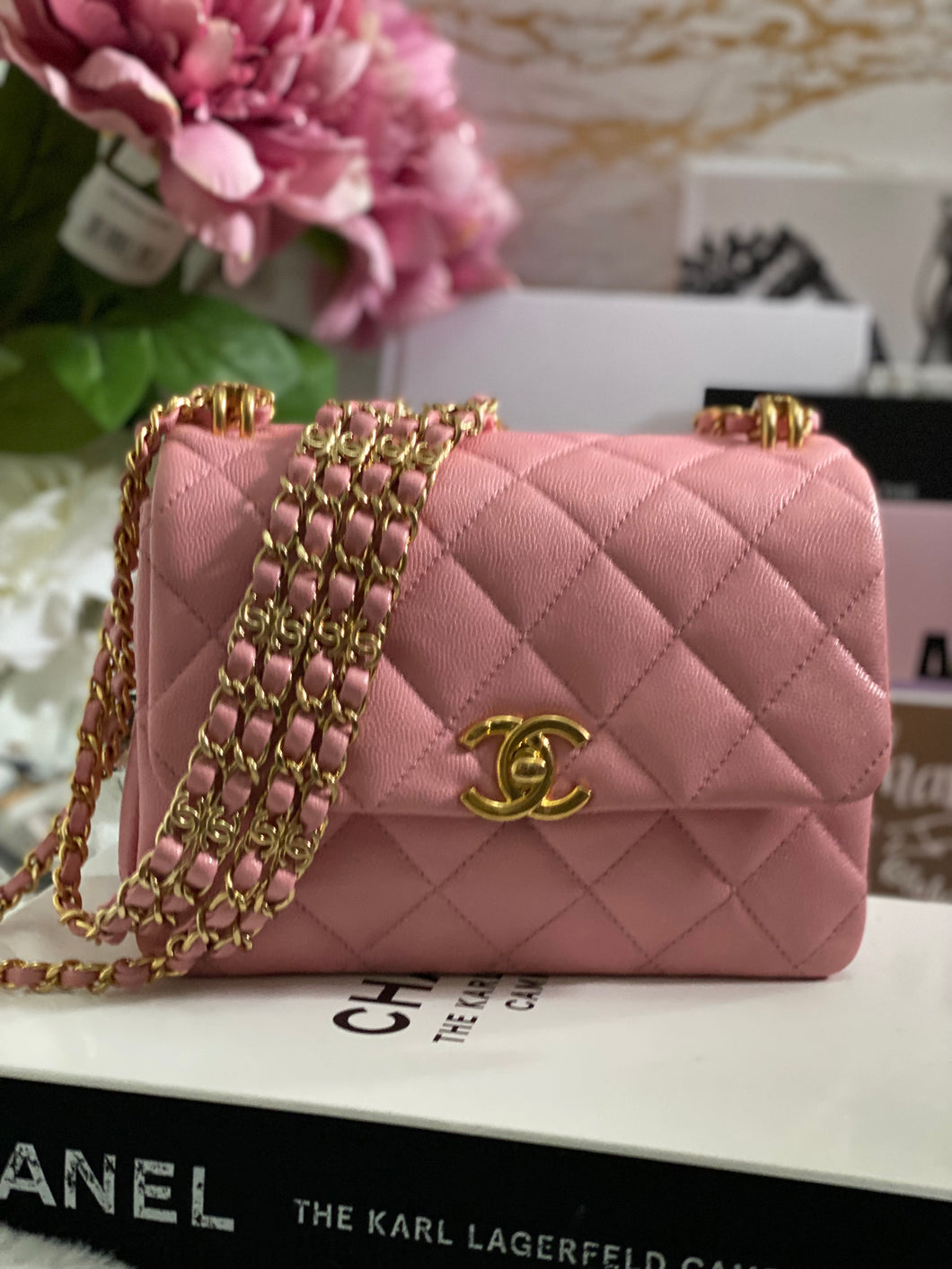 Chanel 22K 2022 Fall/Winter Collection Pink Caviar Coco First Mini Flap Bag with Aged GHW (AS3580)