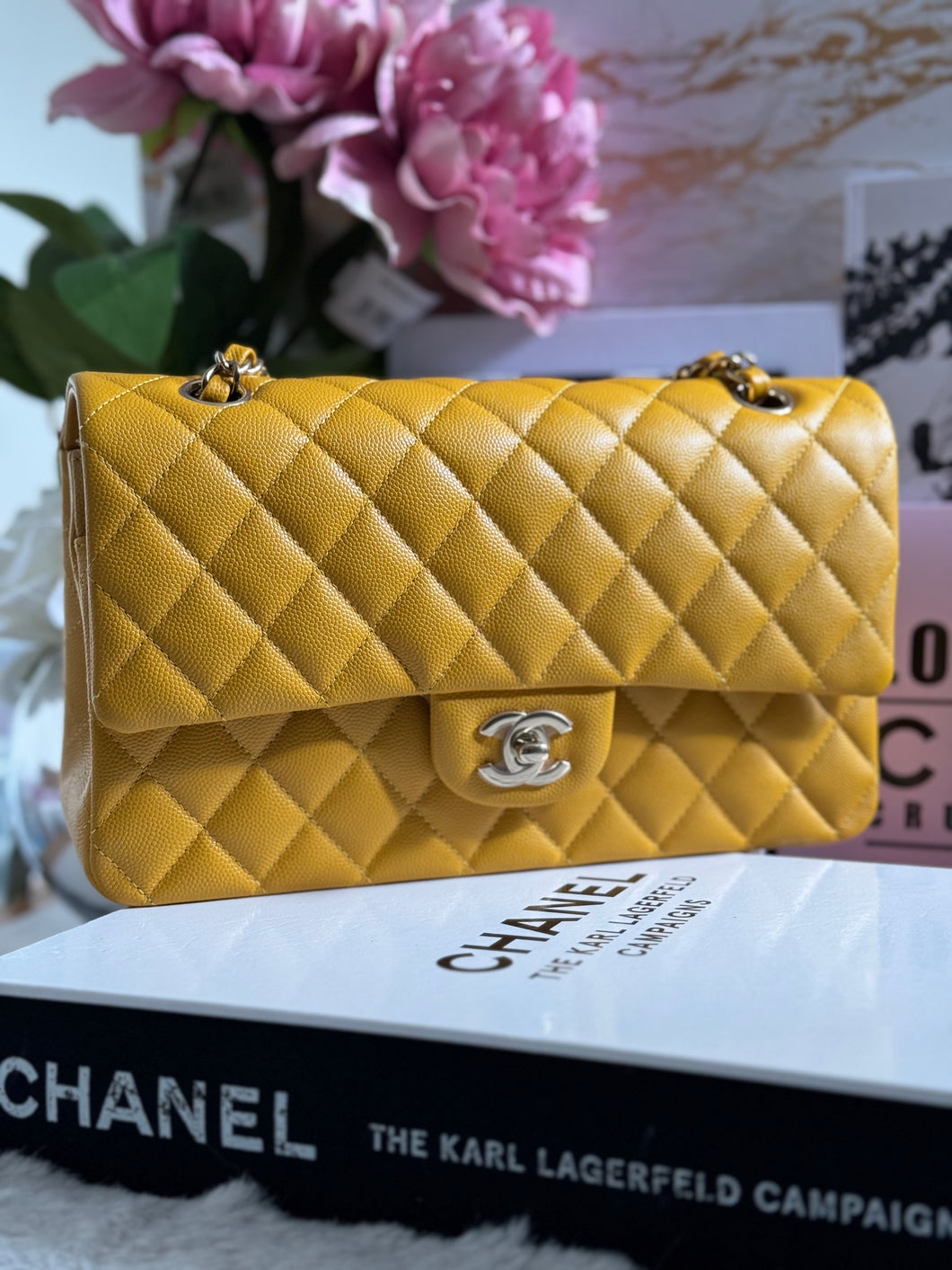 Chanel 22A 2022 Fall/Winter Collection Marigold Yellow Mustard Caviar LGHW Medium ML Timeless 11.12 Classic Double Flap Bag