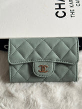 Load image into Gallery viewer, Chanel Sage caviar LGHW Classic Flap Snap Card Holder
