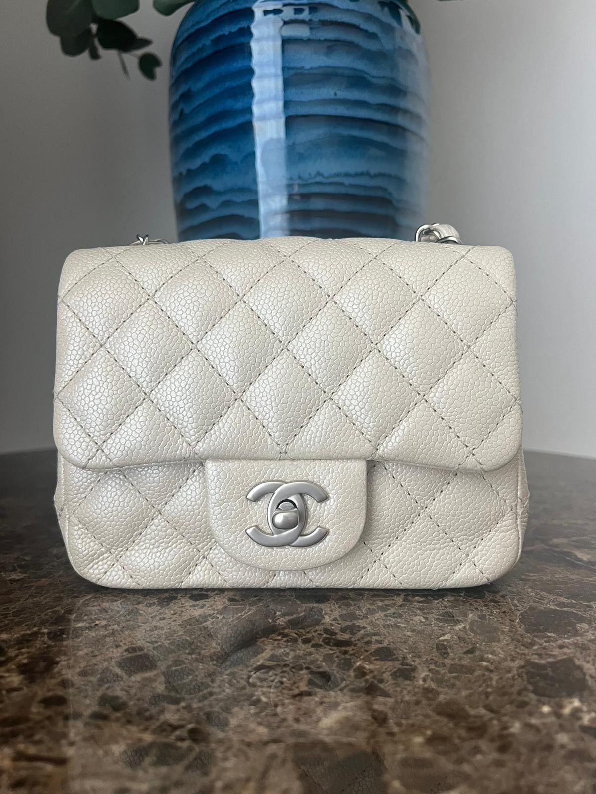 Chanel series 20 Ivory Caviar Silver hardware Square Mini Flap Bag Globalluxcloset