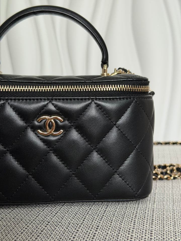 CHANEL series 30 2020 Black Lambskin LGHW Small Vanity Leather Top Handle with Chain