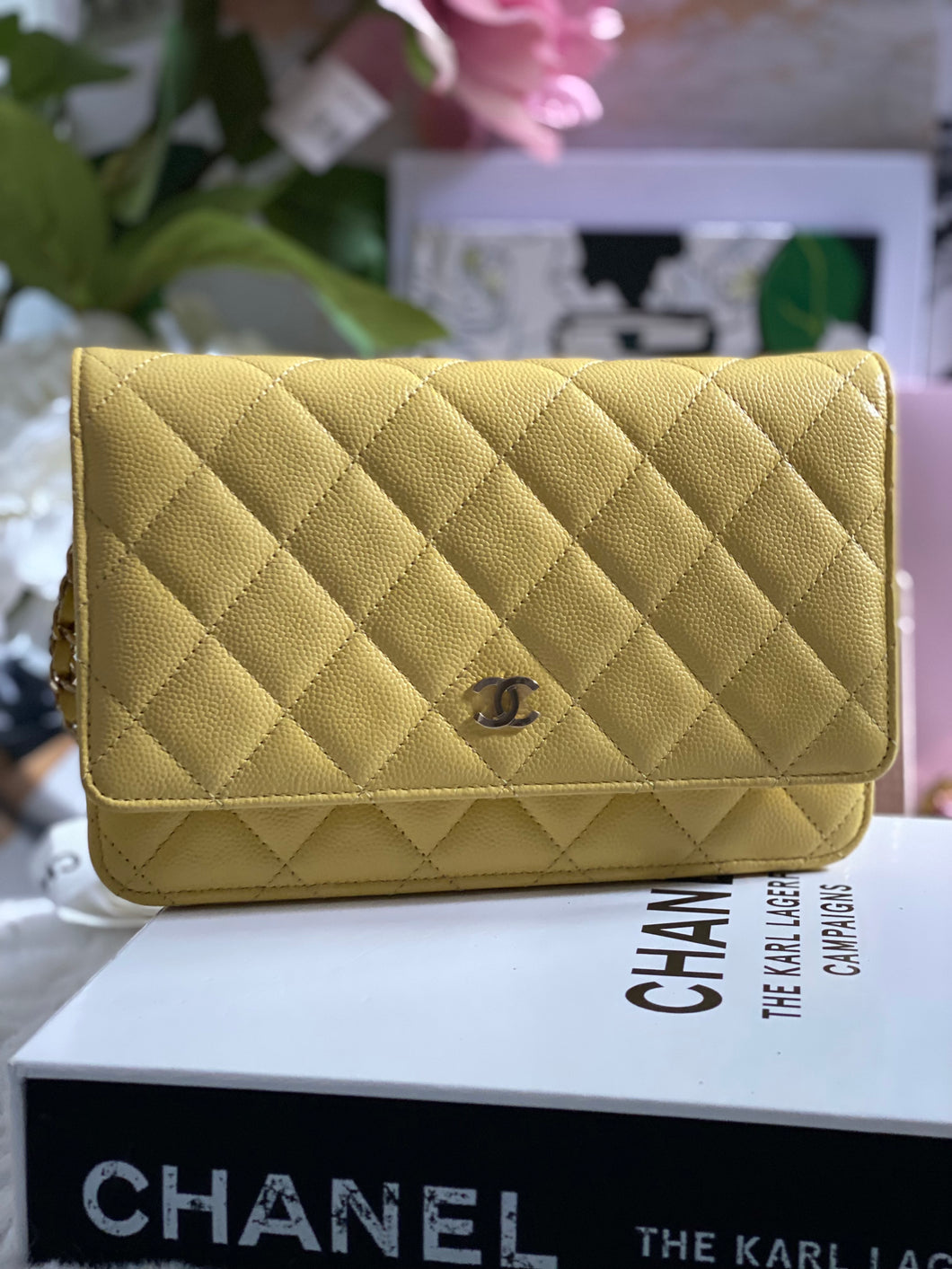 Chanel 20S 2020 Summer/Spring Collection Lemon Yellow Caviar LGHW Classic Wallet on chain (WOC)