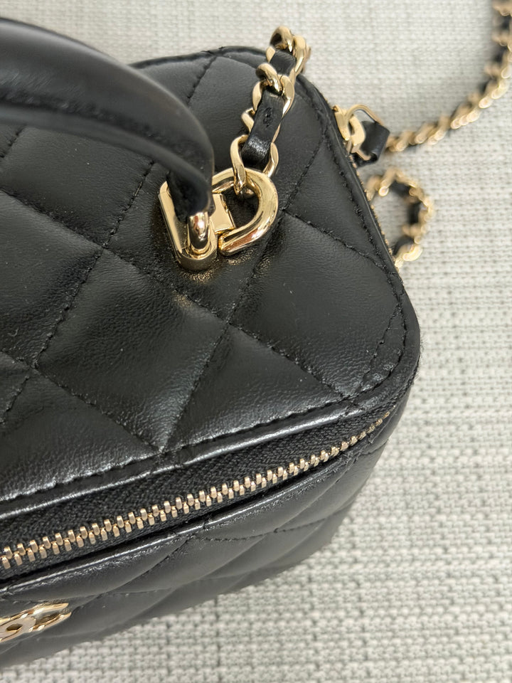 CHANEL series 30 2020 Black Lambskin LGHW Small Vanity Leather Top Handle with Chain