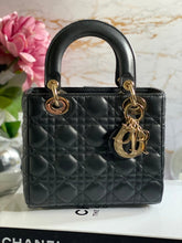Load image into Gallery viewer, Dior Lady Dior Black Lambskin GHW Size Small with Black Leather Detachable Strap