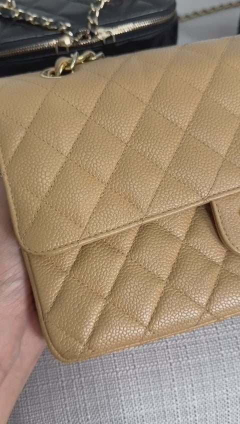 CHANEL Series 9 Vintage Dark Beige Caviar 24K GHW Medium Timeless Classic Double Flap Bag