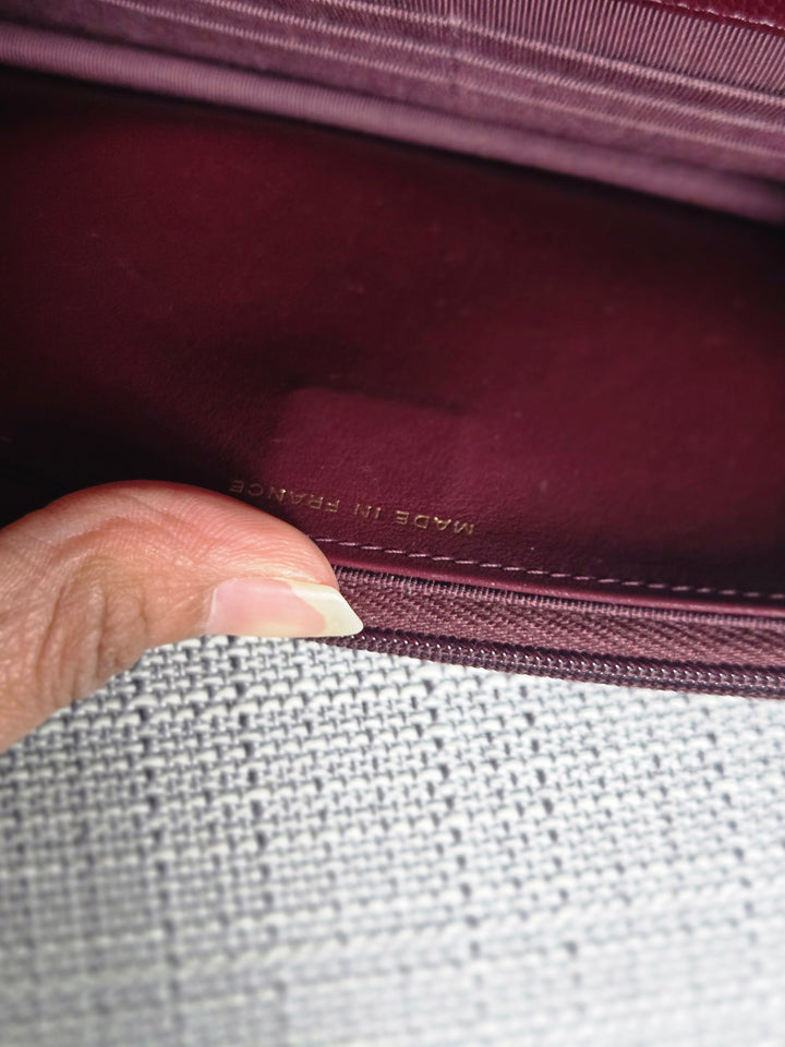 Chanel 21B 2021 Collection Burgundy Bordeaux caviar Classic Wallet on chain WOC with Champagne GHW