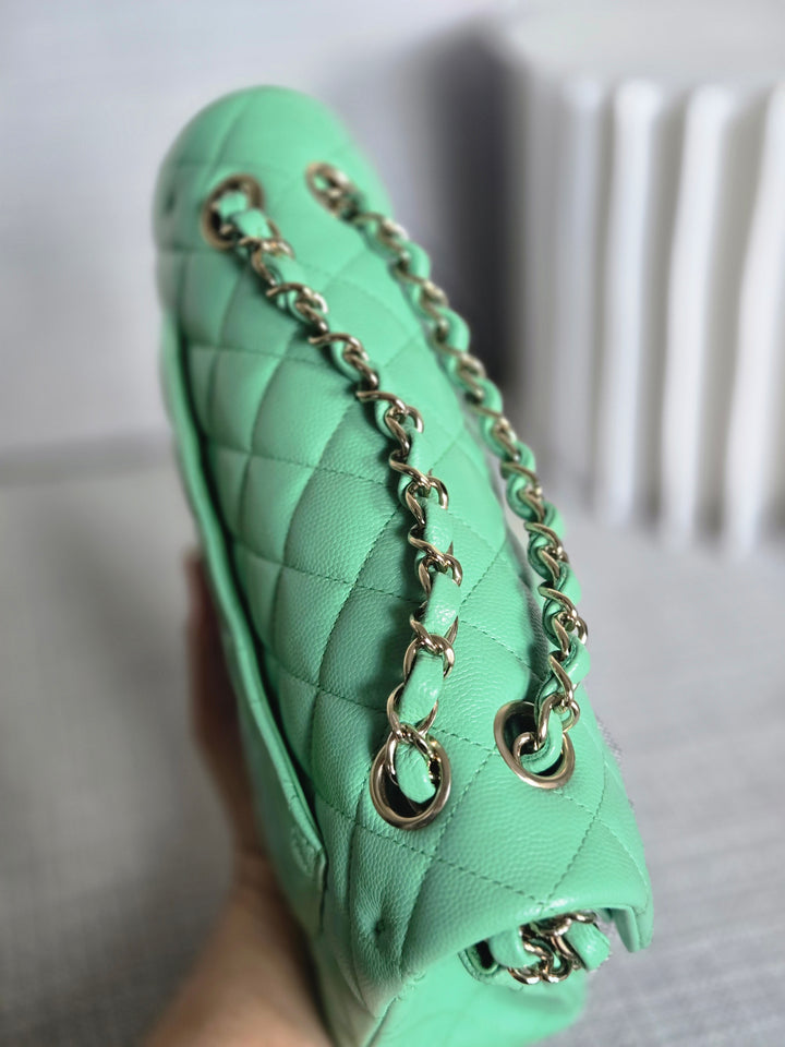 Chanel series 30 21P 2021 Collection Avocado Green Caviar Champagne Gold hardware Small Timeless Classic Double Flap Bag