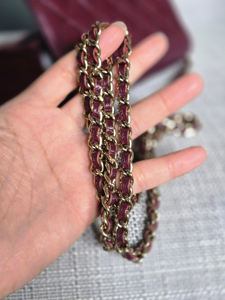 Chanel 21B 2021 Collection Burgundy Bordeaux caviar Classic Wallet on chain WOC with Champagne GHW