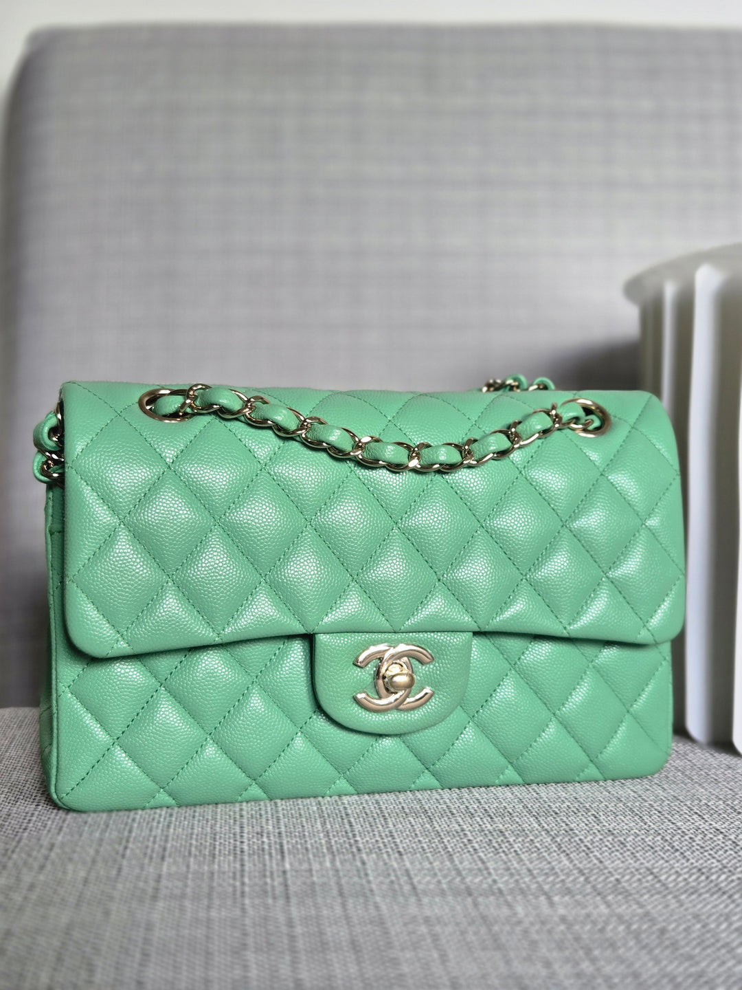 Chanel series 30 21P 2021 Collection Avocado Green Caviar Champagne Gold hardware Small Timeless Classic Double Flap Bag