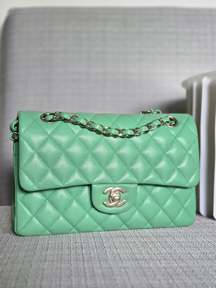 Chanel series 30 21P 2021 Collection Avocado Green Caviar Champagne Gold hardware Small Timeless Classic Double Flap Bag