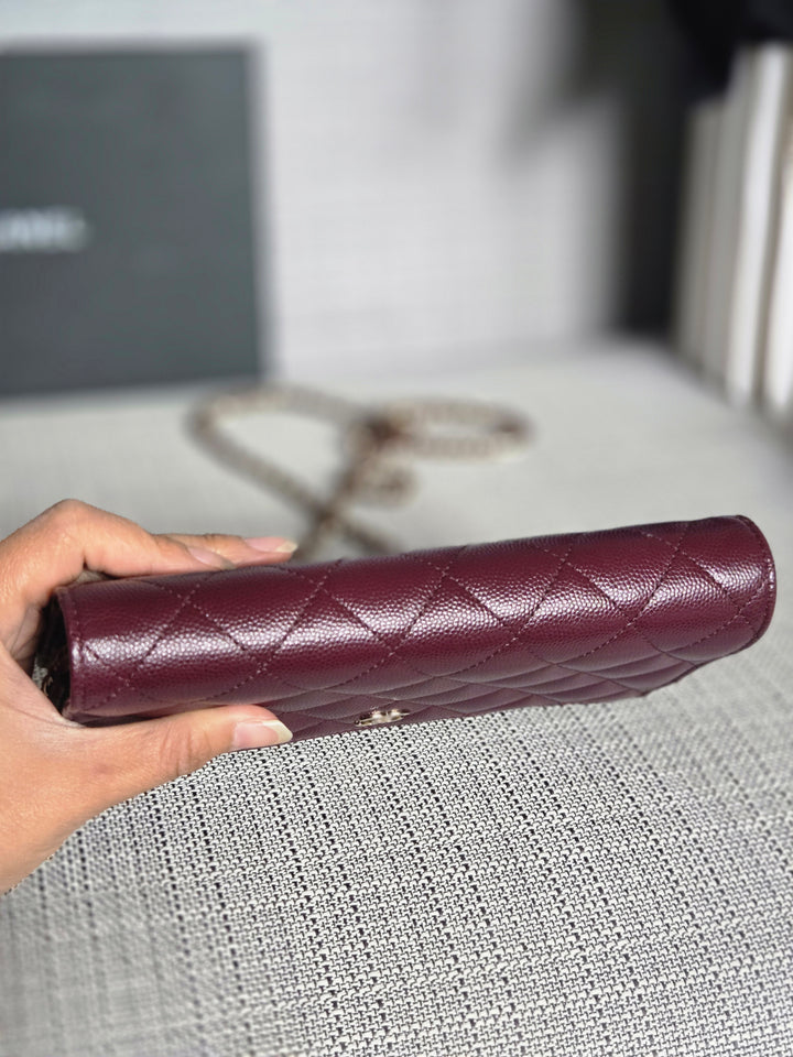 Chanel 21B 2021 Collection Burgundy Bordeaux caviar Classic Wallet on chain WOC with Champagne GHW