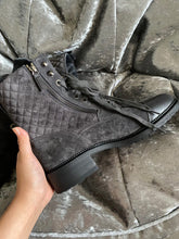 Load image into Gallery viewer, Chanel Grey Suede Combat Boots Size EU 40
