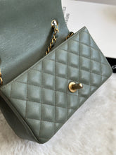 Load image into Gallery viewer, Chanel 18C iridescent Green Caviar aged GHW Mini rectangular flap bag
