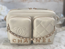 Load image into Gallery viewer, Chanel 22C White Calfskin GHW Small Camera Case Bag with Adjustable Strap
