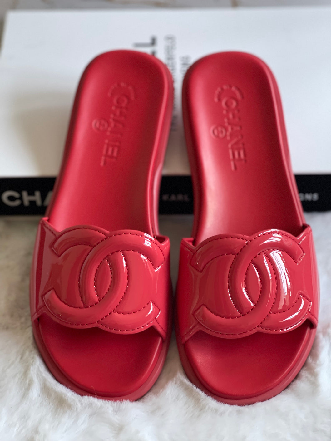 Chanel Red Rubber Sliders Size 38C